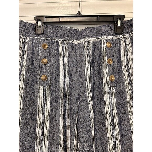 Marissa Olivia Womens Blue White High Rise Wide Leg Linen Blend Pants Size Large - Picture 2 of 7